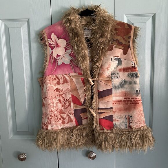 Y2K Weavz Womens Faux Suede Fur Lined Vest Medium Button Front Retro Hippie Boho - Picture 1 of 13